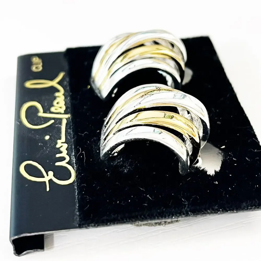Erwin Pearl NOS Mixed Metal Art Deco Clip Earrings